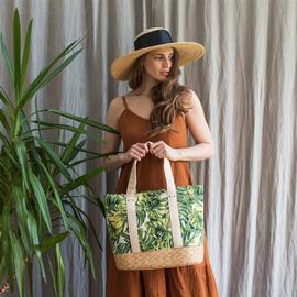 Torebka Monstera Variegata Ecru-Zielony