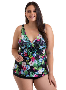 Komplet Tankini Flora P-3K (24) czarny z kwiatami