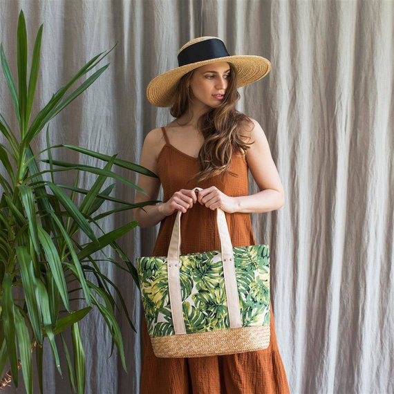 Torebka Monstera Variegata Ecru-Zielony