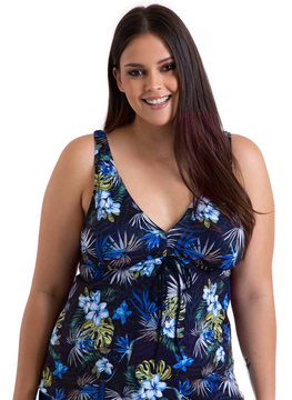 Top tankini Flora P-3B (26) granatowo-wielokolorowy z kwiatami