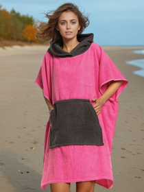 Poncho uniwersalne frotte S-0075 (5) różowo-grafitowe