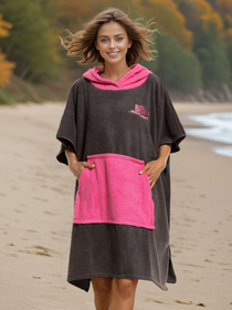 Poncho uniwersalne frotte S-0075 (7) grafitowo-różowe